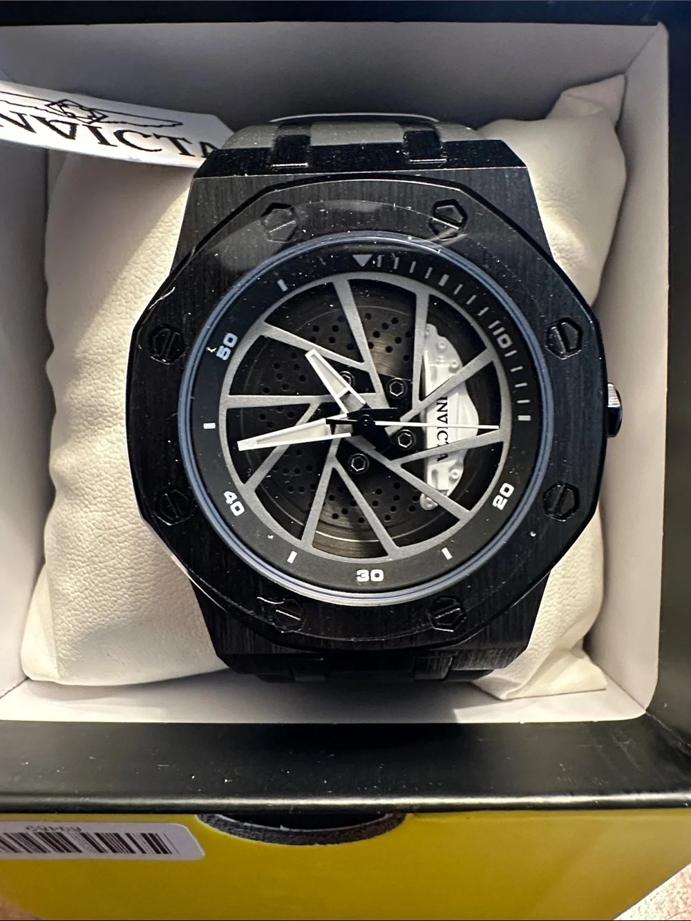 Invicta Black and Silver Skeleton Dial Octagonal Watch